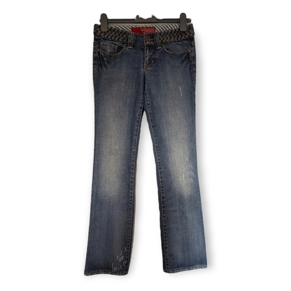 Guess Low-Rise Distressed Bootcut Jeans with Braided Detail Size 26 - Picture 1 of 9